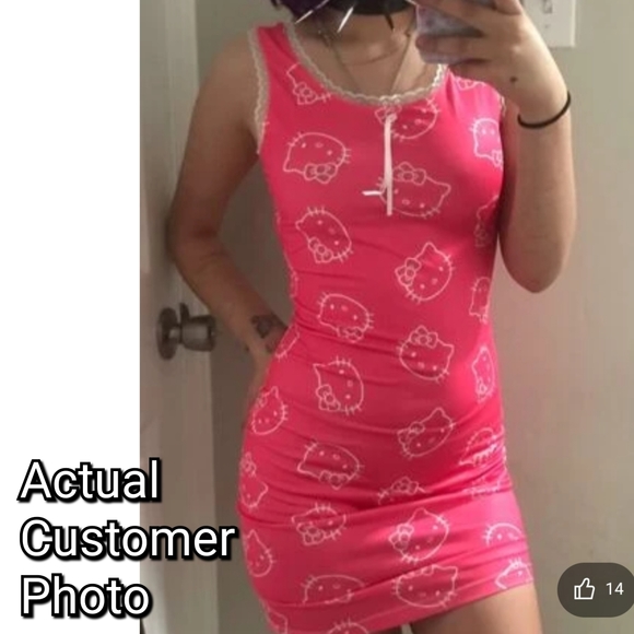 Hello Kitty Face Tank Mini Dress Hot Pink(Magenta) & White Size Sm&Med Avail - Picture 11 of 12